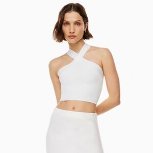 Aritzia Babaton White Sculpt Knit Criss Cross Cropped Tank - size small